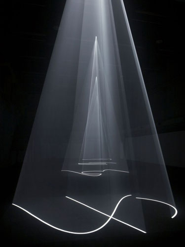 Anthony McCall Installation of vertical works at Ambika P3, 2011